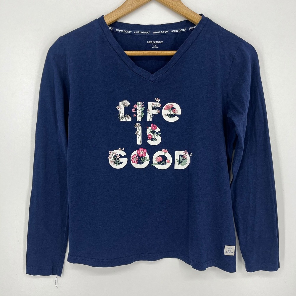 Life is‎ Good Womens Navy Blue Floral Graphic Long Sleeve Sleep Shirt S